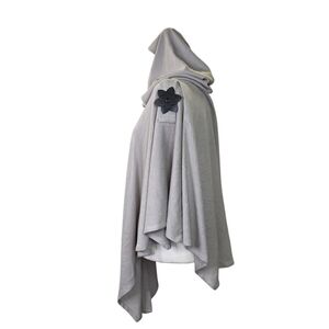 Anne Larochelle knit  with flower cut leather accent hooded poncho